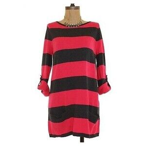 Caslon Nordstrom Sweater Top Size S Roll Sleeve Tunic Striped Pink Gray NEW B64